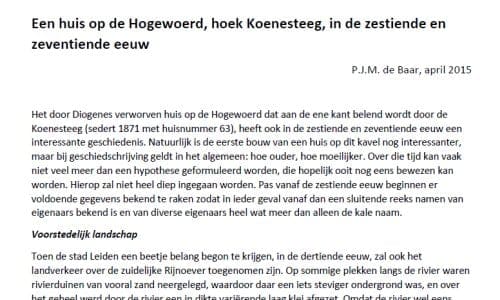 Het begin van het artikel van Piet de Baar