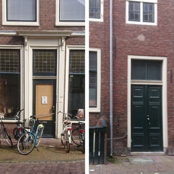 Links de toekomstige ingang van het benedenappartement, rechts die van het bovenappartement